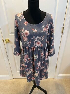 Chris & Carol Light Blue Dress with Pink and Cream Floral Accents